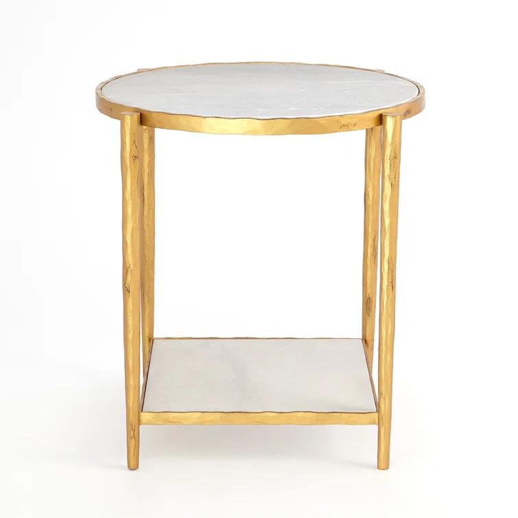 Circle/Square Side Table-Gold w/White Marble