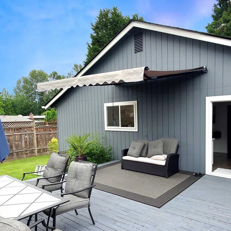 Retractable Home Patio Awning | Deck Canopy |UV Protection Sunshade | Manual Black Frame | Upgraded 2024