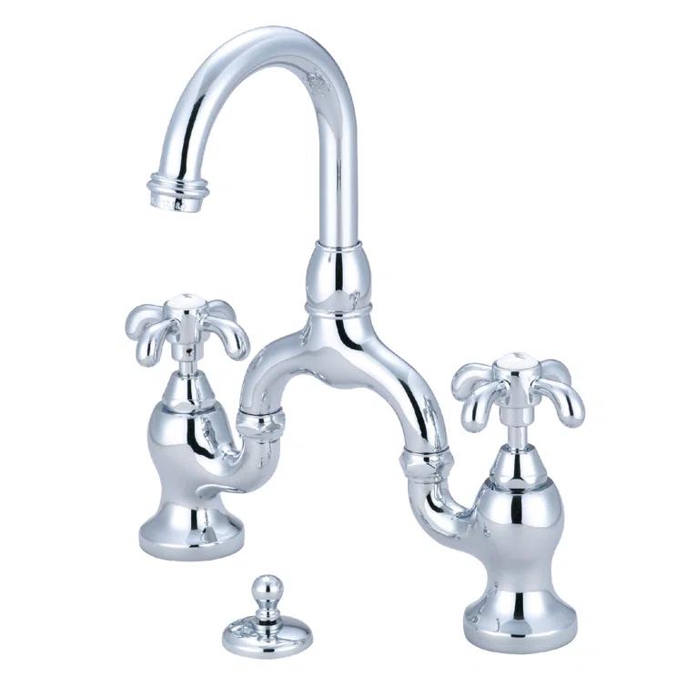 Kingston Brass French Country Two-Handle 3-Hole Deck Mount Bridge Bathroom Faucet with Brass Pop-Up