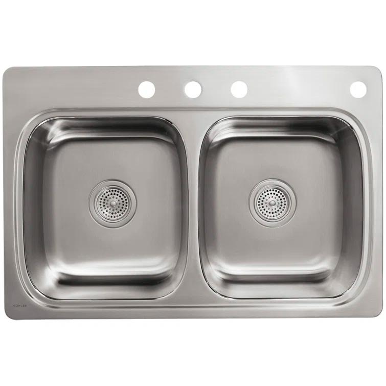 Verse Top-Mount Double-Equal Bowl Kitchen Sink with Single Faucet Hole