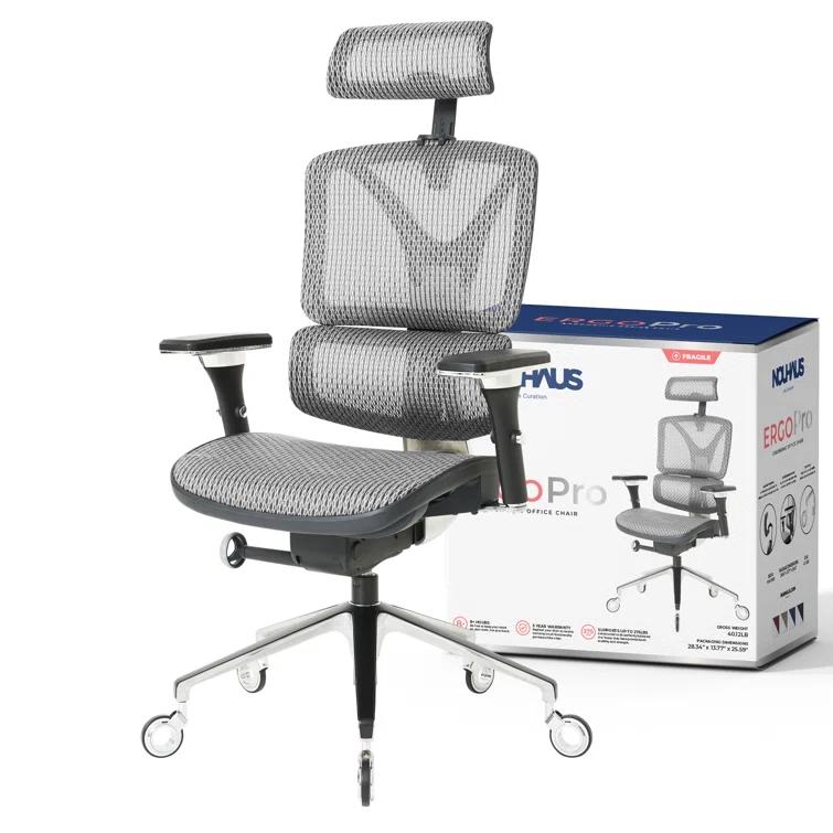 Nouhaus Inc Nouhaus Ergonomic Office Chair Lumbar Support Aluminum Alloy Backrest, Big and Tall Mesh Computer Desk Chair with Adjustable Headrest, 4D Armrest and Premium Wheels