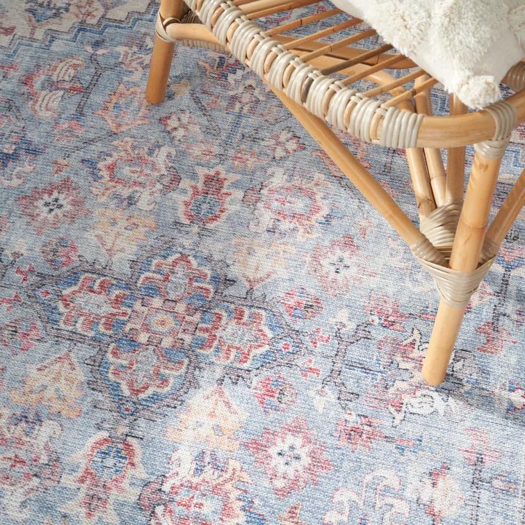 Machine Washable Oriental Blue/Red Area Rug