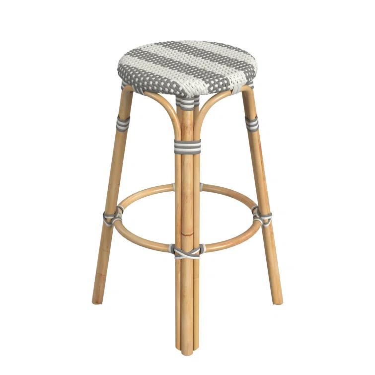 Butler Specialty Company Tobias Round Rattan 30" Bar Stool - Gray & White Stripe