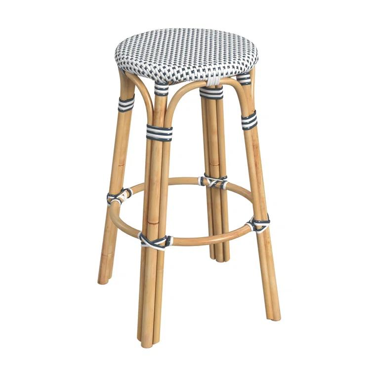 Butler Specialty Rattan Bar Stool Chair in White With Round Seat & Footrest