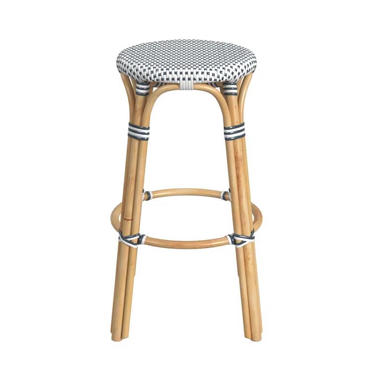 Butler Specialty Rattan Bar Stool Chair in White With Round Seat & Footrest