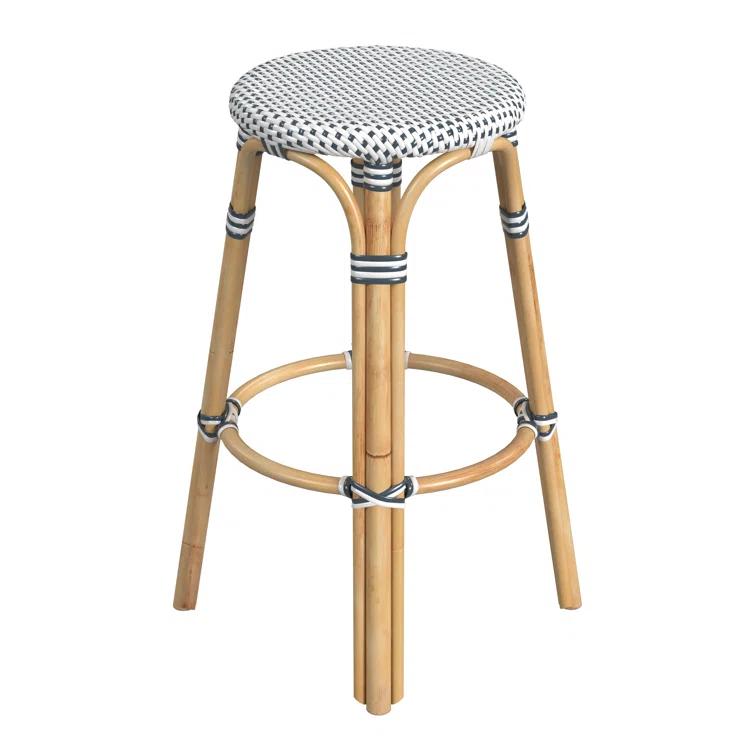 Butler Specialty Rattan Bar Stool Chair in White With Round Seat & Footrest