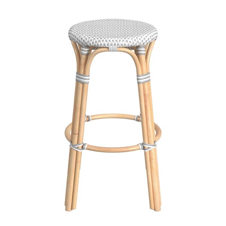 Gray Backless Wood Bar Stool with Rattan Seat, 30"
