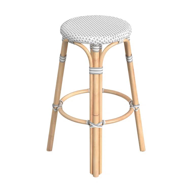 Gray Backless Wood Bar Stool with Rattan Seat, 30"