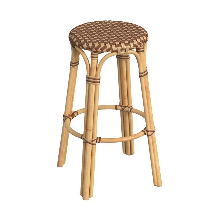 Butler Specialty Company Tobias Round Rattan 30" Bar Stool - Brown And Tan Dot