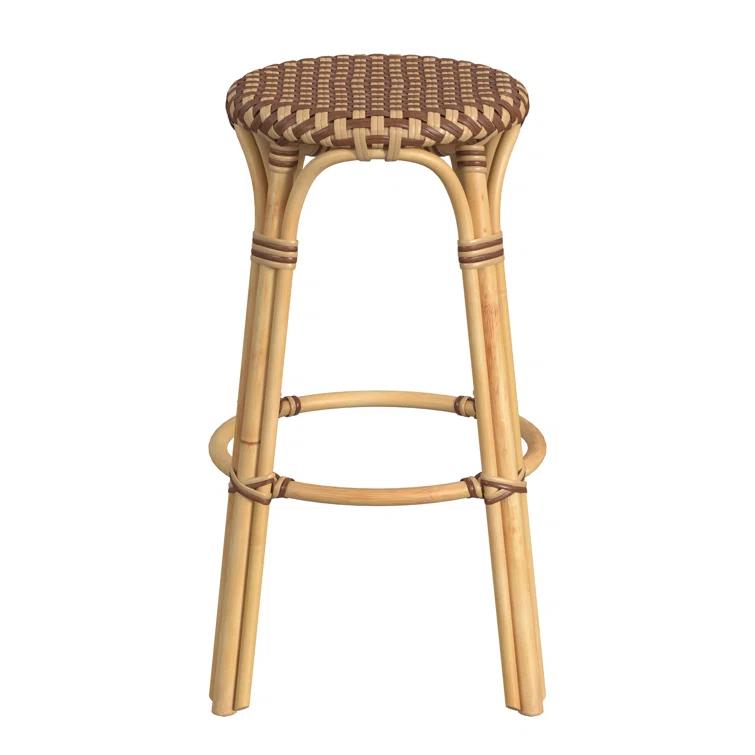 Butler Specialty Company Tobias Round Rattan 30" Bar Stool - Brown And Tan Dot