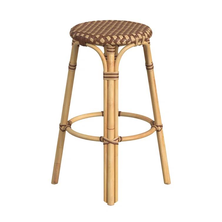 Butler Specialty Company Tobias Round Rattan 30" Bar Stool - Brown And Tan Dot