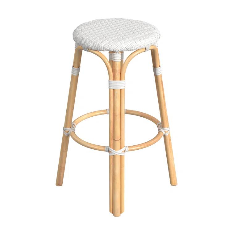Butler Specialty Company Tobias Round Rattan 30" Bar Stool - Glossy White