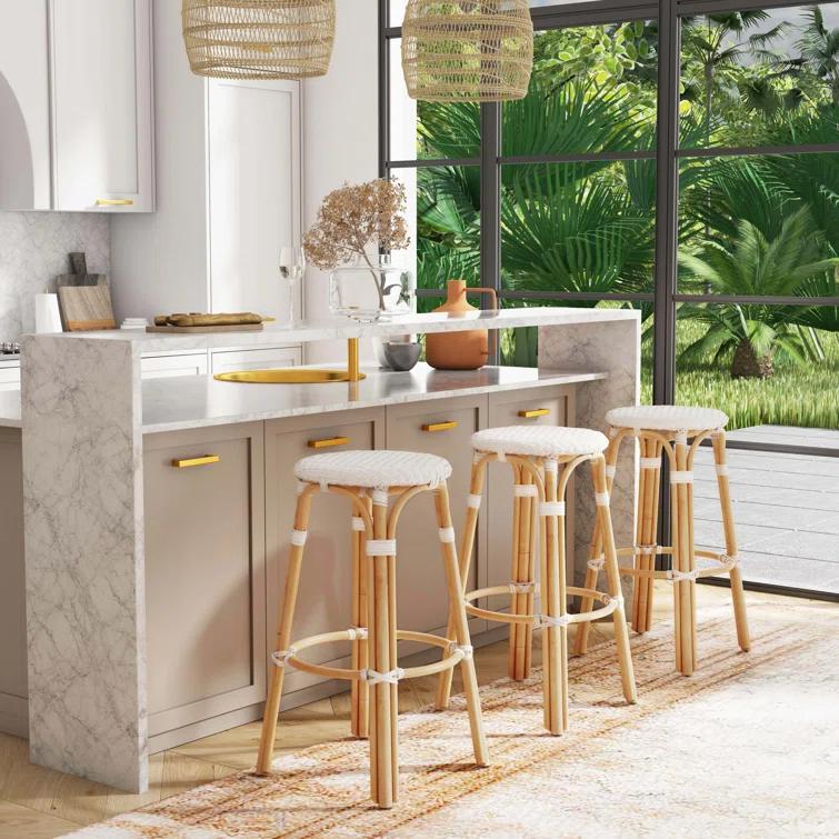 Butler Specialty Company Tobias Round Rattan 30" Bar Stool - Glossy White