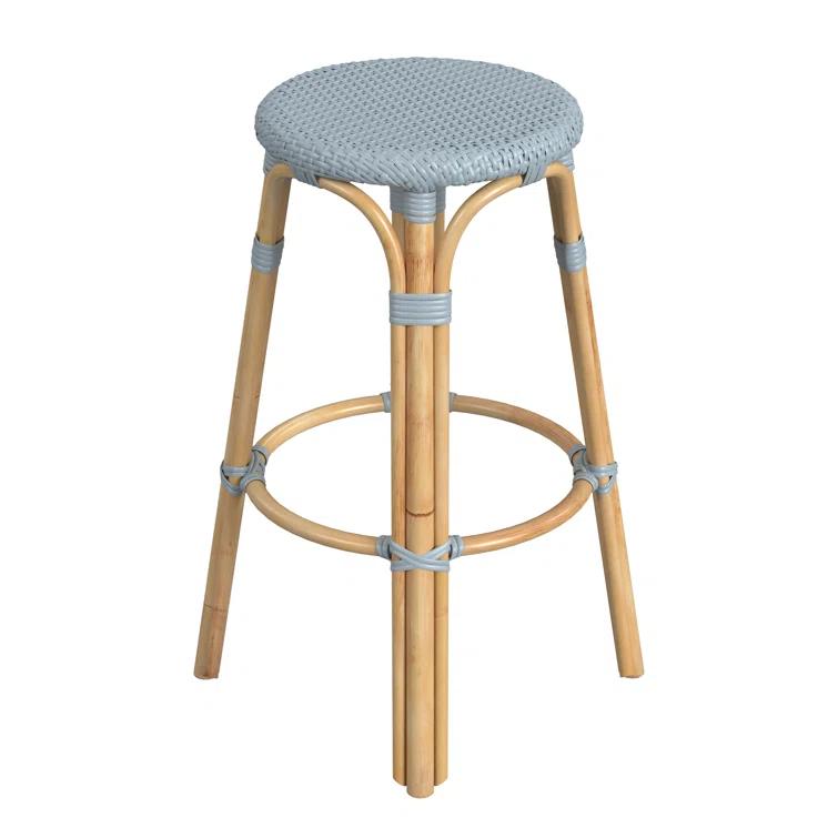 Butler Specialty Company Tobias Round Rattan 30" Bar Stool - Baby Blue