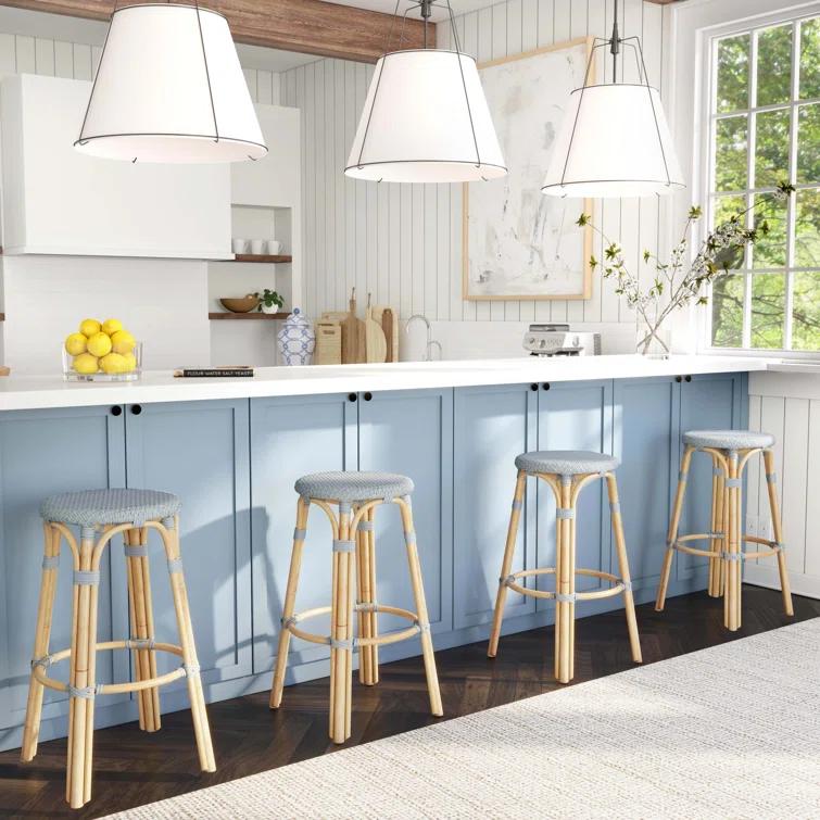 Butler Specialty Company Tobias Round Rattan 30" Bar Stool - Baby Blue