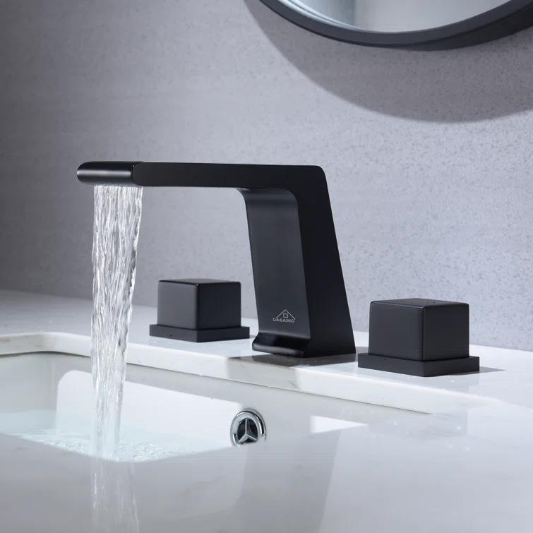 CASAINC Widespread Faucet 2-Handle Bathroom Faucet with 3 Holes and Pop Drain M1370-MB