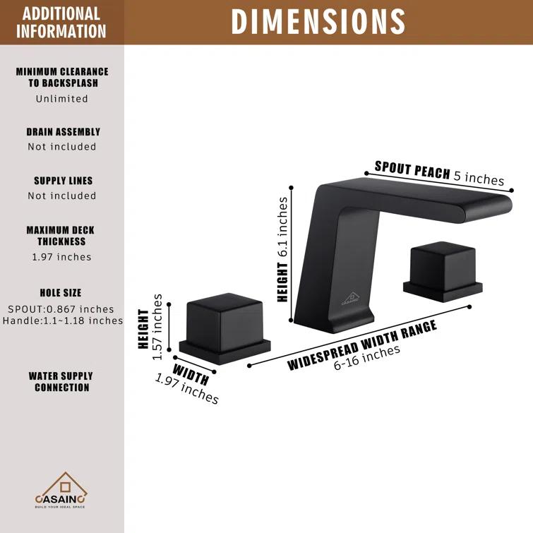 CASAINC Widespread Faucet 2-Handle Bathroom Faucet with 3 Holes and Pop Drain M1370-MB