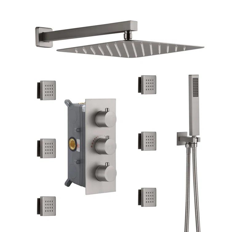 Revitalize 12 Inch Luxury Thermostatic Complete Shower System with Rough-in Valve