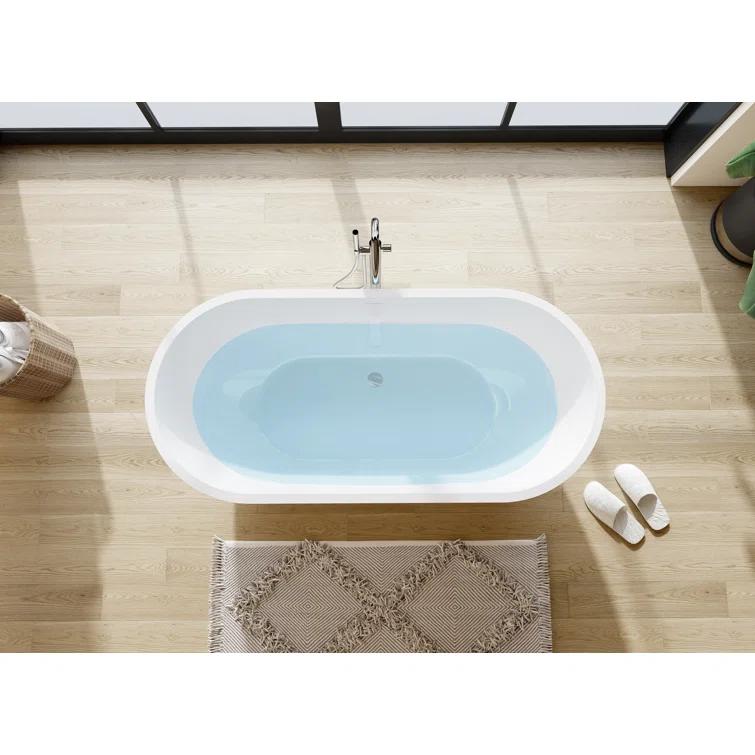 FerdY FerdY-02538-1500-BN Bali Freestanding Soaking Acrylic Bathtub with Brushed Nickel Drain