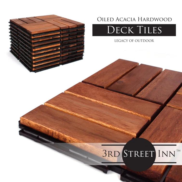12" x 12" Wood Interlocking Deck Tile (Set of 10)