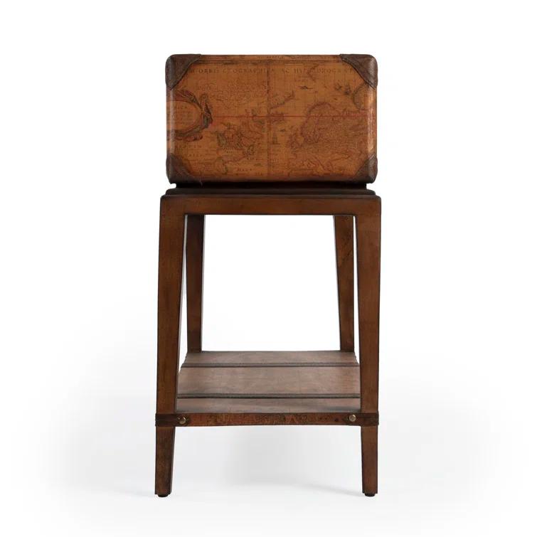 Old World Map Chairside Table In Brown