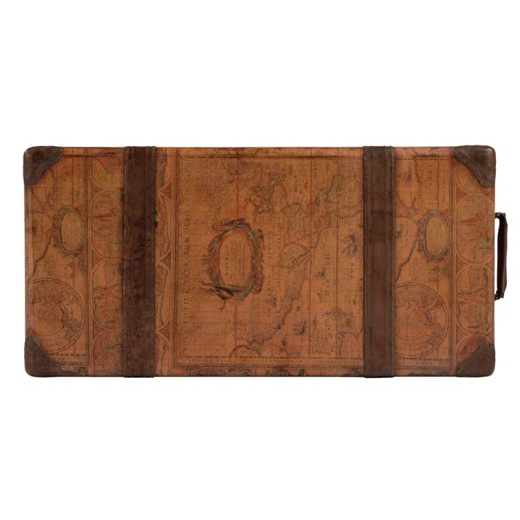 Old World Map Chairside Table In Brown