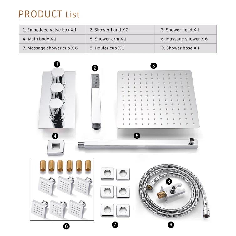 Revitalize 12 Inch Luxury Thermostatic Complete Shower System with Rough-in Valve