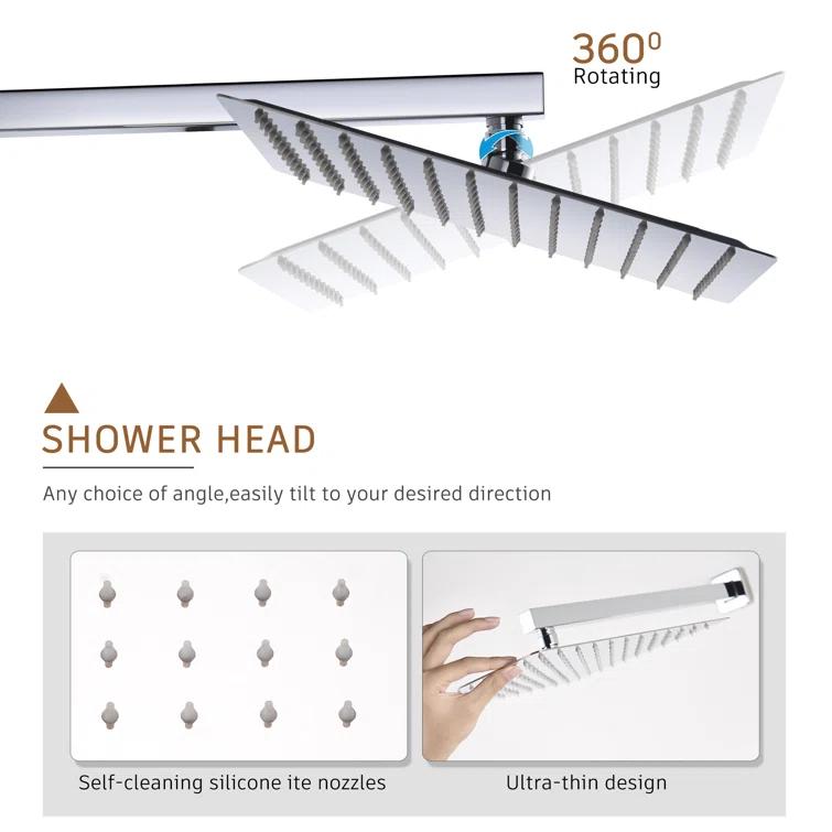 Revitalize 12 Inch Luxury Thermostatic Complete Shower System with Rough-in Valve