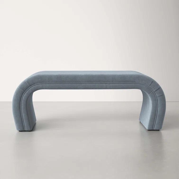 Modern Waterfall 48" Bench in Soft-Hued Gray Velvet