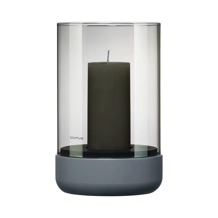 Blomus  Calma Medium Hurricane Lamp Candle Holders with Candle  Steel Grey