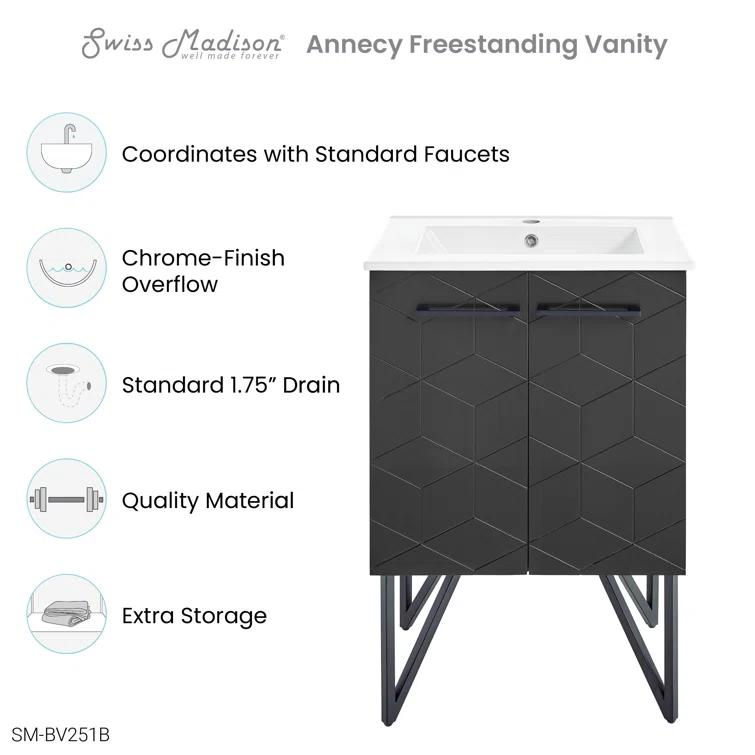Annecy 24 In. Bathroom Vanity With Ceramic Sink Top