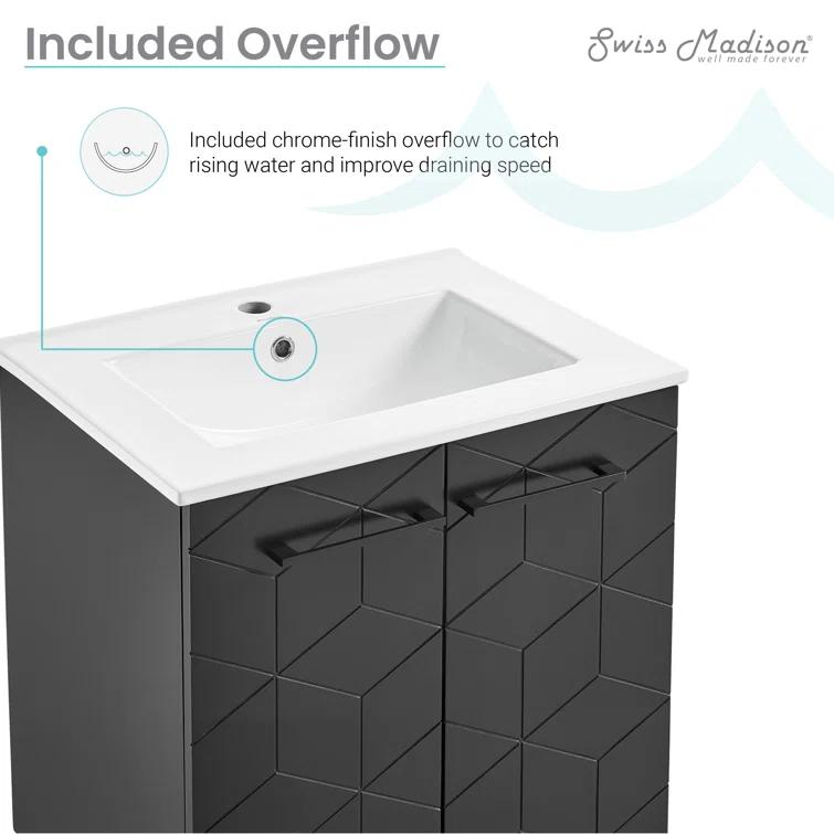 Annecy 24 In. Bathroom Vanity With Ceramic Sink Top