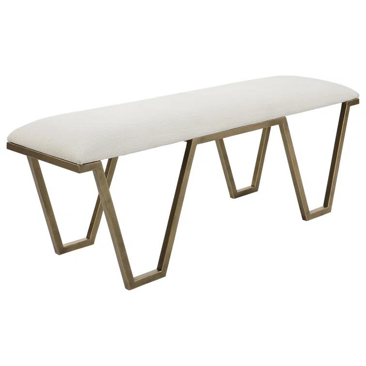 Uttermost Farrah Geometric Iron Metal Bench in White/Antique Gold