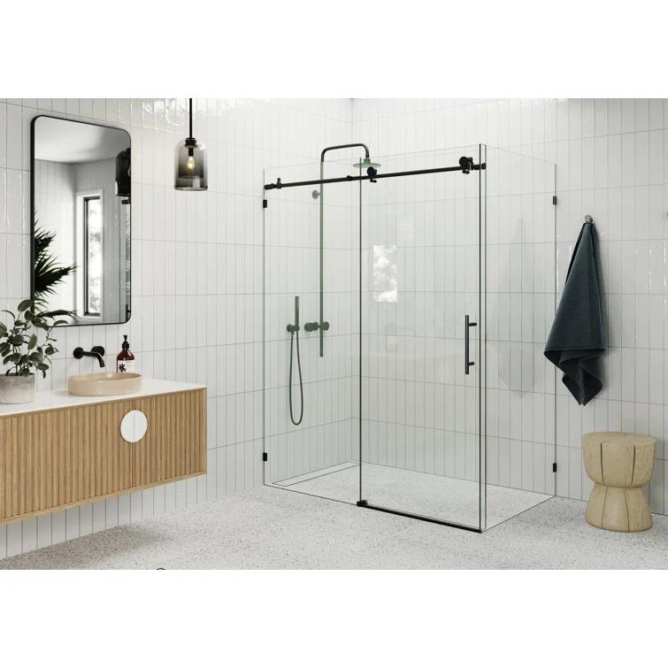 Nova 56 in. x 30 in. x 78 in. 90-degree Fully Frameless Sliding Glass Shower Enclosure