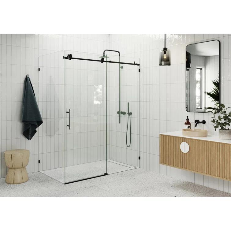 Nova 56 in. x 30 in. x 78 in. 90-degree Fully Frameless Sliding Glass Shower Enclosure