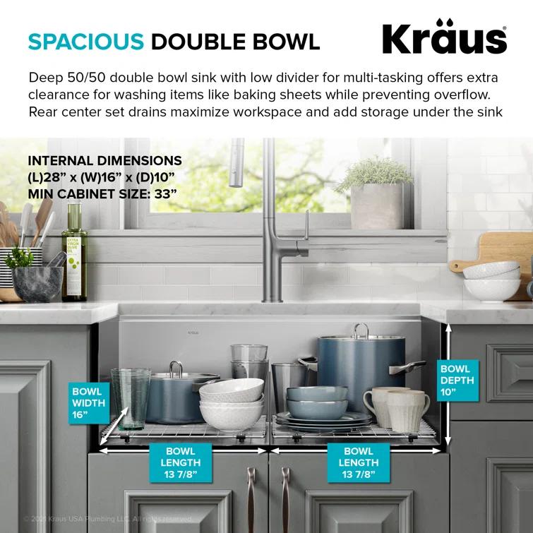 Kraus KRAUS Kore™ 30" L Undermount Workstation 16 Gauge Stainless Steel Double Bowl Kitchen Sink KWU112-30
