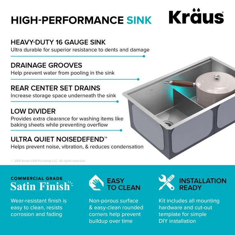 Kraus KRAUS Kore™ 30" L Undermount Workstation 16 Gauge Stainless Steel Double Bowl Kitchen Sink KWU112-30