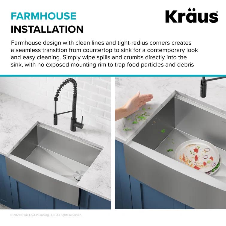 KRAUS Kore™ 24" L Farmhouse Apron Front Workstation 16 Gauge Stainless Steel Single Bowl Kitchen Sink with Accessories