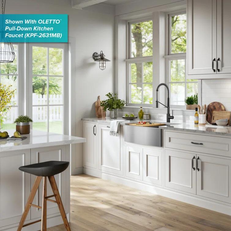 KRAUS Kore™ 24" L Farmhouse Apron Front Workstation 16 Gauge Stainless Steel Single Bowl Kitchen Sink with Accessories