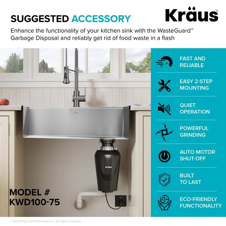 KRAUS Kore™ 24" L Farmhouse Apron Front Workstation 16 Gauge Stainless Steel Single Bowl Kitchen Sink with Accessories