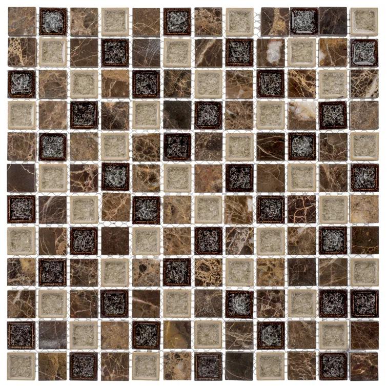 Exploration-Greece 1" Square Textured Glass and Marble Kitchen Backsplash, Bathroom, Shower, Wall and Floor Tile