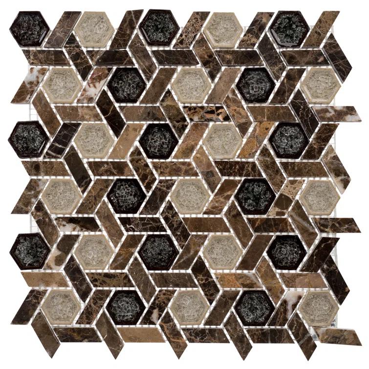 Exploration Israel Hexagon Natural Stone and Crackled Glass Mosaic Kitchen Backsplash, Bathroom, Shower, Wall and Floor Tile
