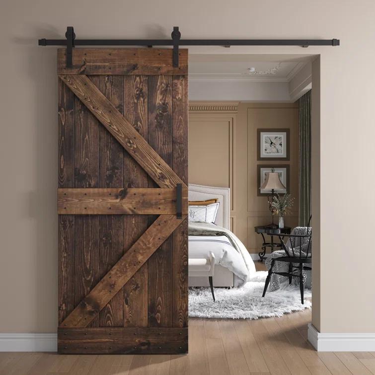 Paneled Wood and Metal K Series DIY Knotty Barn Door with Installation Hardware Kit