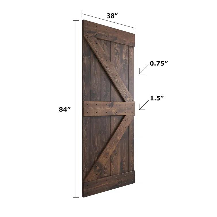 Paneled Wood and Metal K Series DIY Knotty Barn Door with Installation Hardware Kit