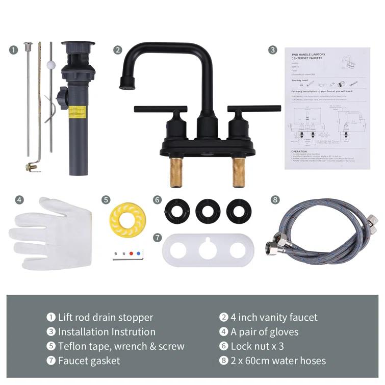 Centerset 2-handle Bathroom Faucet with Drain Assembly