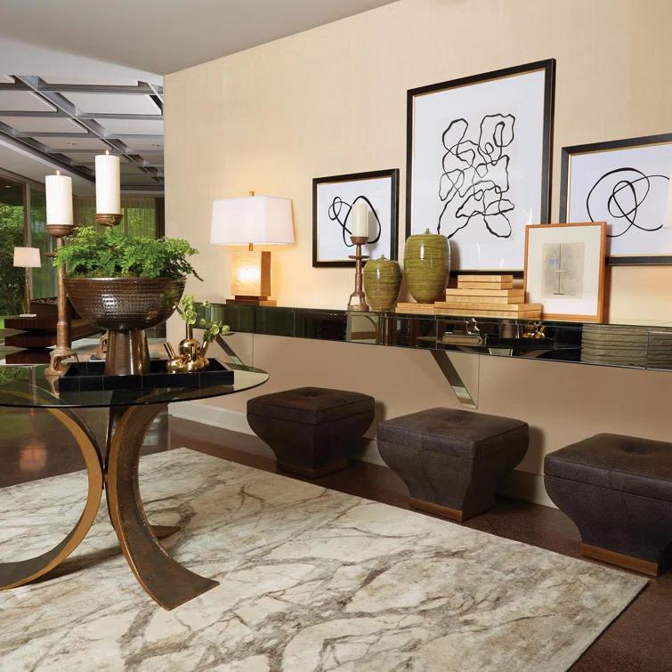 Global Views Lotus Dining Table w/Glass Top-Antique Gold/Bronze