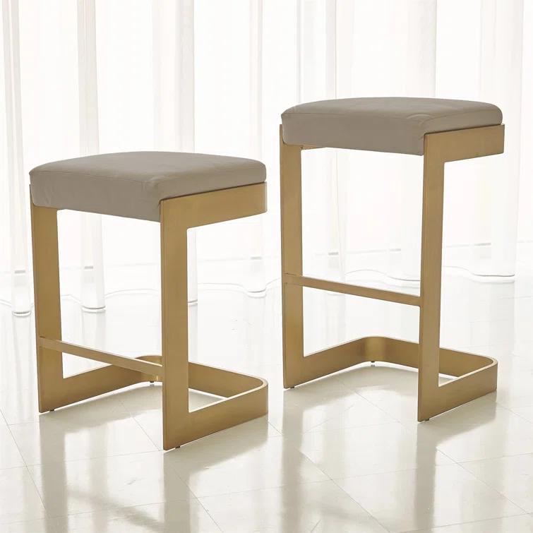 Regan Bar Stool w/Ivory Leather-Antique Brass