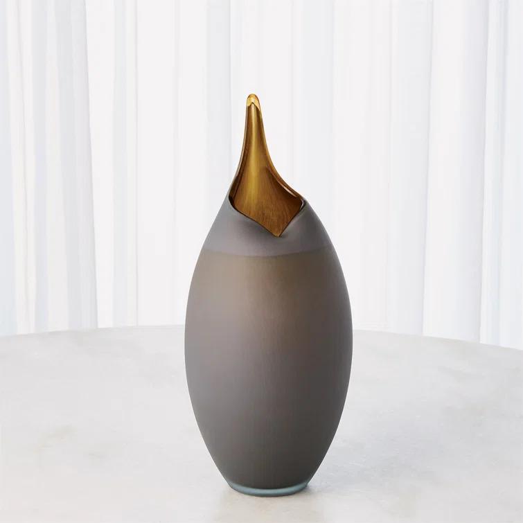 18.25" Gray Frosted Glass Decorative Vase with Amber Tip