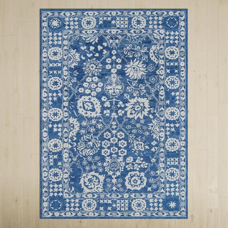 Cece Oriental Handmade Tufted Wool Blue/White Area Rug