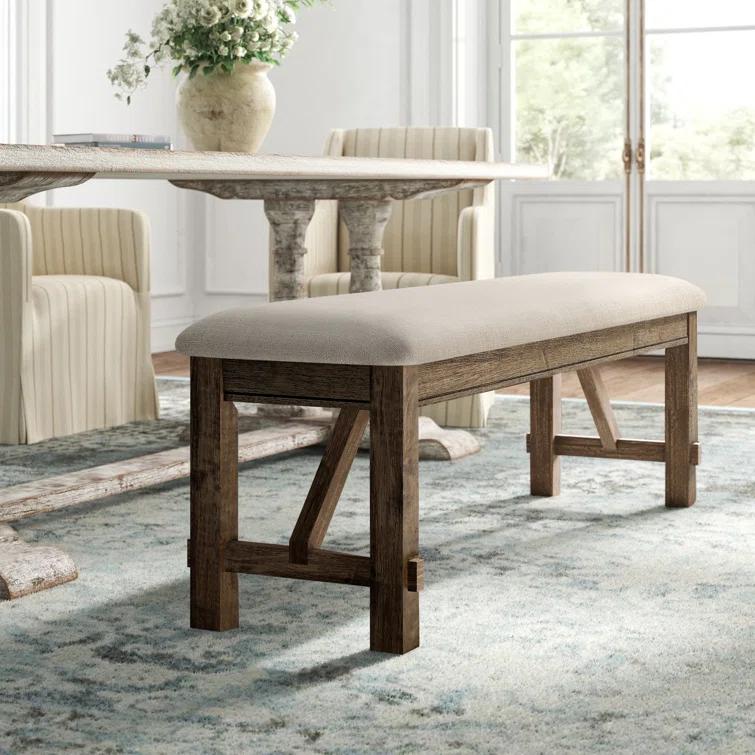 Gigi 60" Solid Wood and Upholstered Farmhouse Dining Bench